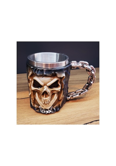4 Adet 3d Kurukafa Kupa Bardak 3d Tasarım Zincir Kulp, Paslanmaz Çelik İç, Gothic Mug, Skull Cup