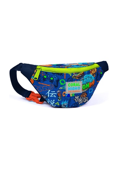 Coral High Kids Saks Grafiti Desenli Bel Çantası 11519 Saks Mavi