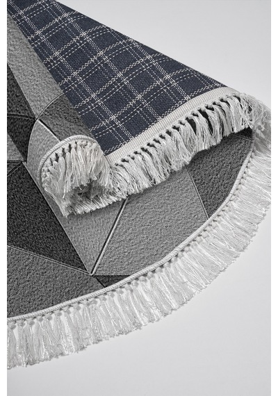 Alanur Home Kaymaz Dijital Mutfak & Salon Halı Star Pamuk Saçaklı Yuvarlak Geometrik E5030 gri