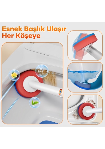 Tuvalet Fırçası Seti Otomatik Kapak Braket Duvara Monte Şeffaf Hazneli Tek Kullanımlık Wc Klozet E Beyaz - Gri