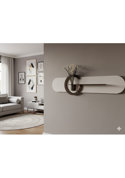 Antoryum Dekoratif Duvar Rafı Led Işıklı Ahşap İskandinav Tarzı Büyük Boy Modern Salon Duvar Rafı Çiçeklik 38x135 Cm Paris Grisi - Ahşap Ceviz