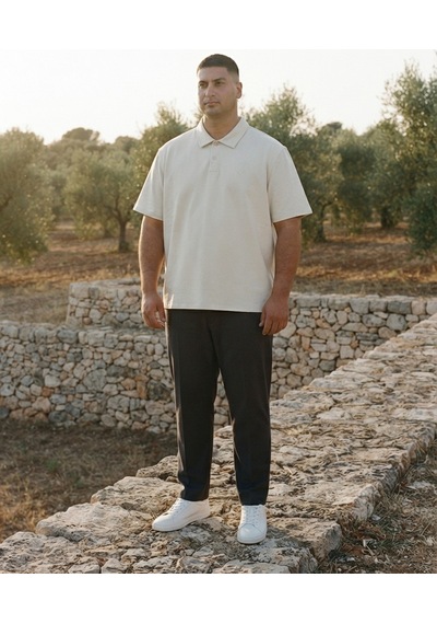 Maccali Erkek Beyaz Büyük Beden Bol Basic Polo Yaka Tişört