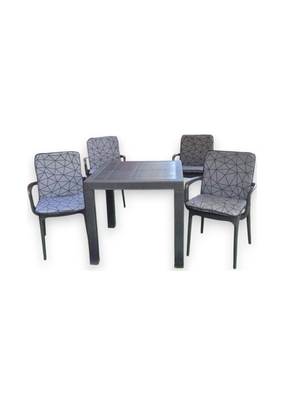 Lüks Arkalıklı Sandalye Minderi 6lı 4cm Süngerli Örümcek Desen 42x42 Gri