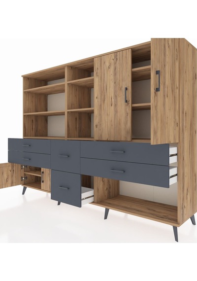 Hyperion Dolap 10 Raflı 6 Çekmeceli 4 Kapaklı 220x44x163 Çam-çam/ Çam-çam/antrasit Hyperion Dolap 10 Raflı 6 Çekmeceli 4 Kapaklı 220x44x163 Çam-çam/ Çam-çam/antrasit