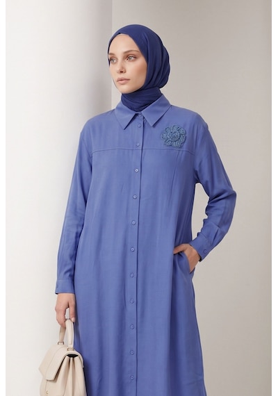 Armine Trend Çiçek Detaylı Uzun Tunik İndigo 26yt403