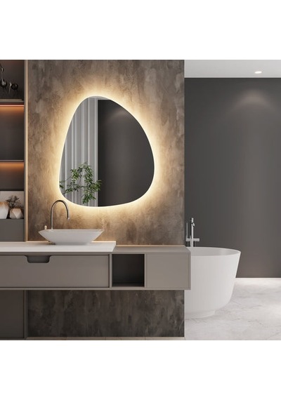 50x58 Cm Asimetrik Led Işıklı Modern Ayna Touch Sensörlü, Dimmer Özellikli Günışığı 3000k 6 Boyut Sarı