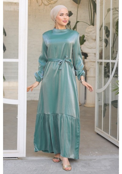 Bestenur Mirza Kemerli Elbise 810 - Mint