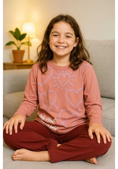 Çocuk Pijama Takımı %100 Pamuk Mor