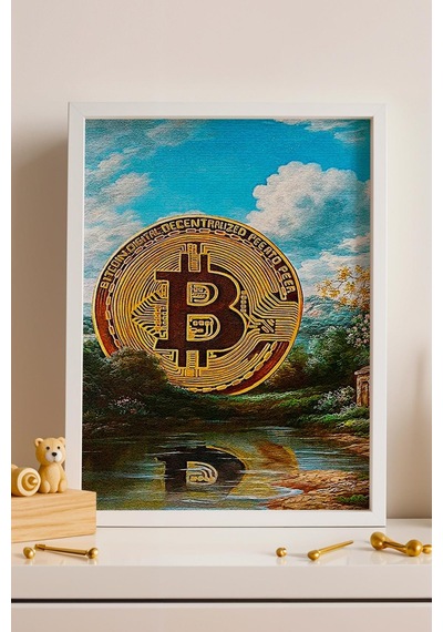 Bitcoin Gold Kripto Para Çerçeveli Tablo Modern Finans Sanatı Modifiye Sanat