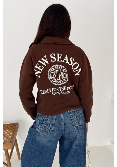 Noa & Noa Kadın Baskılı Oversize Sweatshirt Sporty Season 1992 Kahverengi