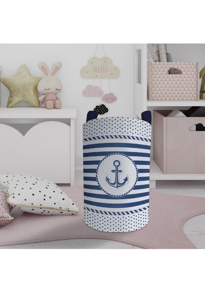 Mekta Home Bebek Ve Çocuk Odası Denizci Çapa Desenli Oyuncak Sepeti Renkli Çok Renkli
