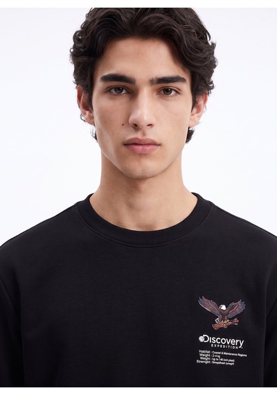Discovery Expedition D6wm-swt3793 Siyah Erkek Bisiklet Yaka Rahat Kalıp Cepsiz Sweatshirt