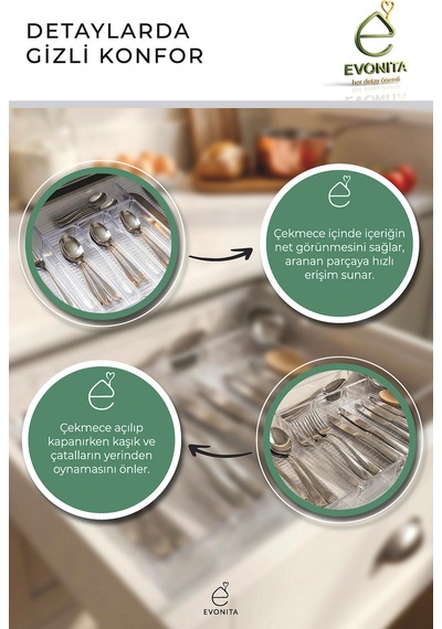 Çekmece İçi Kaşıklık Organizer Set 6 Parça Şeffaf Mutfak Çatal Kaşık Düzenleyici Bölmeli Beyaz