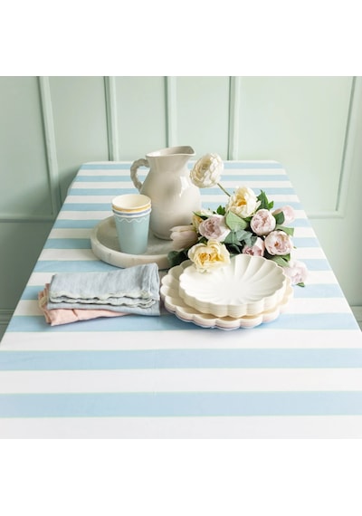Meri Meri - Pale Blue Stripe Tablecloth - Soluk Mavi Çizgili Kağıt Masa Örtüsü