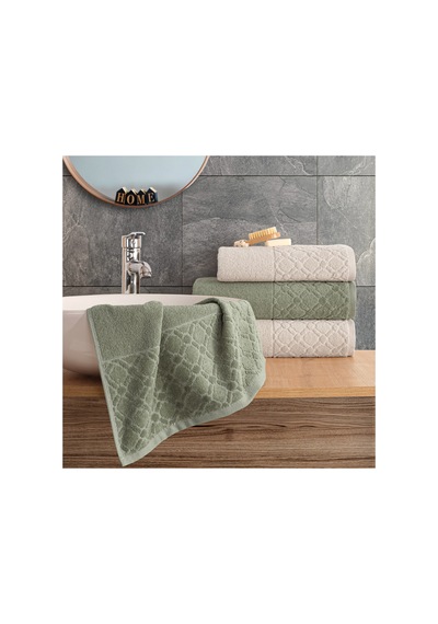 Güvenal Diana 4 Parça Kadife Kutulu Banyo Havlu Havlu Seti Çeyiz Listesi Banyo Havlusu El Yüz Havlusu Yeşil Bej