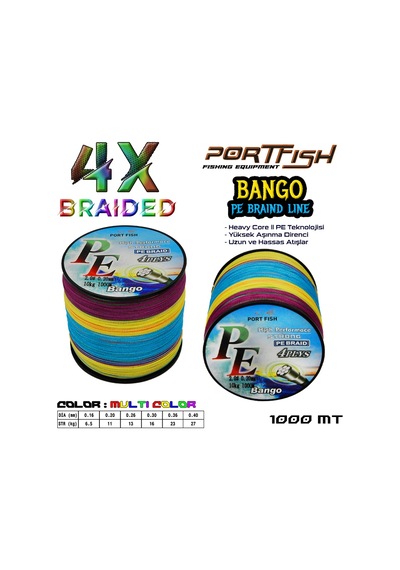 Portfish Bango 4 Kat İp Misina 1000 Mt Ebruli 0,30