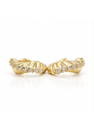 Zirkon Taşlı Yelpaze Model Çelik Halka Küpe Gold Renk Gold Altın