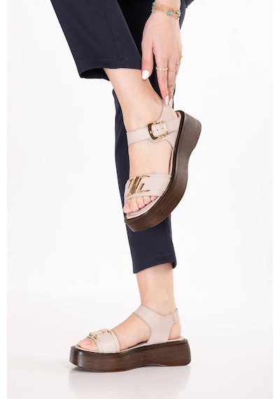 Gondol Hakiki Deri Platform Taban Sandalet Pkr.2401 Buz Gri