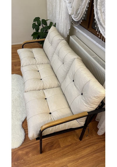 Modern Style Home Modern Avcılar Balkon, Bahçe, Cafe - Metal Kanepe Koltuk Takımı 3 Lü Krem Modernk040 Krem