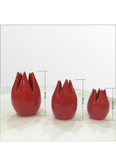 3 Kırmızı Laleler Kartvizitlik Biblo Set 13Cm - 11Cm - 8,5 Cm
