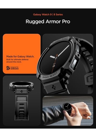 Galaxy Watch 9/8 40mm İle Uyumlu Kılıf & Kordon Kayış Rugged Armor Pro Matte Black - Acs10005 Yok