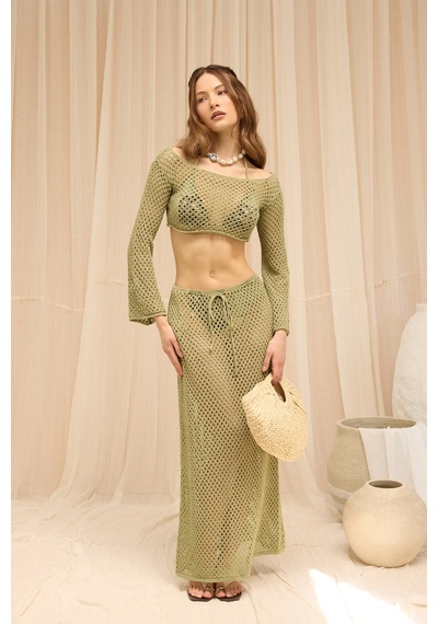 Mai Collection Forio Yeşil Triko Crop Etek Takım