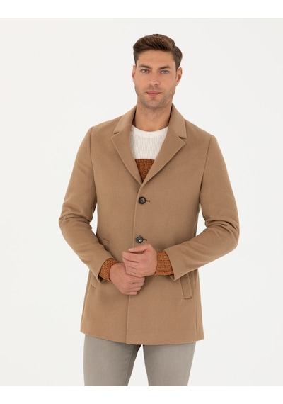 Pierre Cardin Camel Yün Karışımlı Ekstra Slim Fit Kaşe Kaban 50270887-vr015