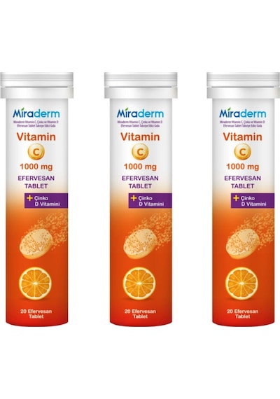 Miraderm Vitamin C 1000 Mg 20 Efervesan Tablet 3'Lü