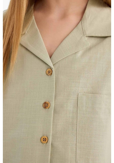 DeFacto Kız Çocuk Cropped Fit Keten Kısa Kollu Gömlek D7638A825SMGN1156