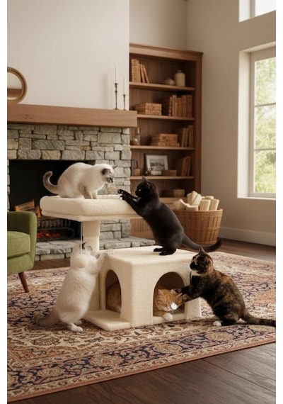 Pet Komfor Stepli Yuvalı Kedi Tırmalaması Beyaz