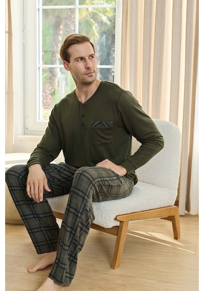 Aydoğan Erkek Aras Kışlık Termal Rahat Yeşil Pijama Takımı 0749