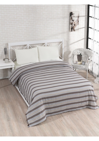 Pamuklu Gri Çarşaflı Lastikli Çarşaflı Pike Takımı 200x230 Kahverengi