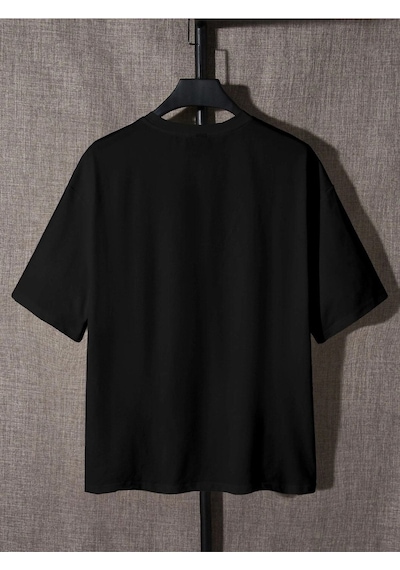 Unisex Siyah Oversiz Knows Baskılı Örme T-shirt Siyah