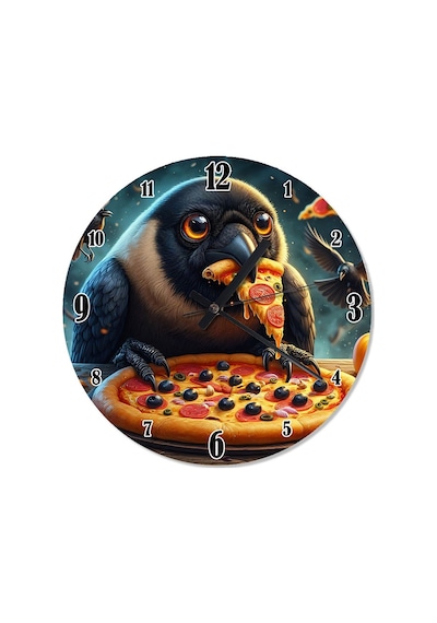 Pizza Yiyen Uyuşuk. Akarlı Duvar Saati Çok Renkli