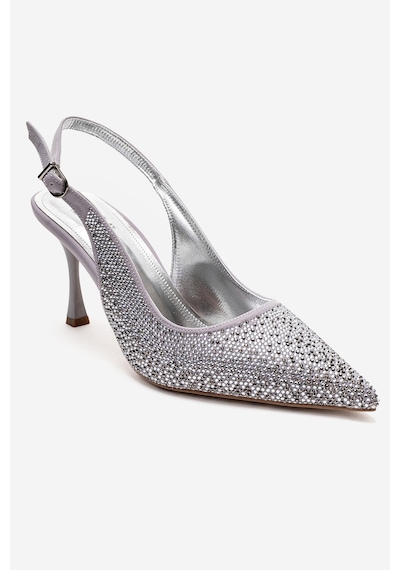 Luvishoes Johanna Gümüş Taşlı Kadın Topuklu Ayakkabı Gümüş