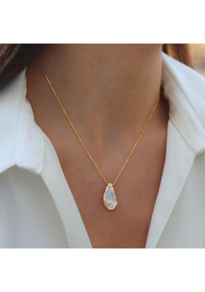 İstiridye İncili Damla Gold Gümüş Set Gümüş