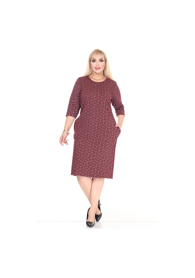 Çift Cepli Desenli Esnek Kışlık Büyük Beden Midi Elbise 45c-2713 Desenli