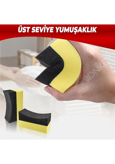 Wonkey - Oto Lastik Parlatıcı Sünger 2'li Paket, U Şeklinde Eğimli Araba Lastiği Parlatıcı Sünger, Araç Lastik