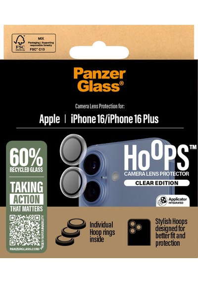 Panzerglass Hoops Apple Uyumlu iPhone 16 16 Plus Şeffaf Kamera Lens Koruyucu