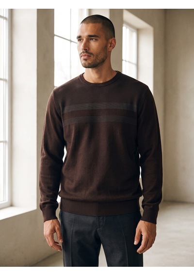 Maccali Erkek Kahve Büyük Beden Pamuklu Kışlık Desenli Sweatshirt Kahverengi