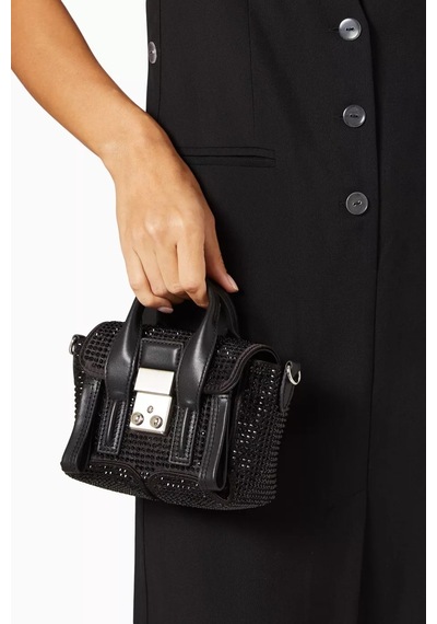 3.1 Phillip Lim Nano Pashli Kristal Çanta Saten, Taşlı, Çapraz Askılı Ve Şık Tasarım El Çantası 0 - Siyah