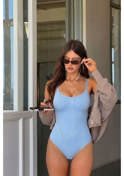 Kadın Slip Kalıp Mavi Body Örme Orta Destek