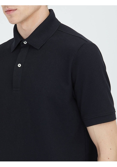 Kip Siyah Düz Polo Yaka Pamuk Karışımlı T-shirt