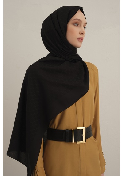 Armine Siyah Link Desen Bambu Cotton Şal 01 Siyah
