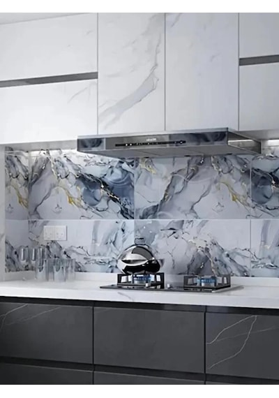 10 Adet 30x60cm Mavi Gold Mermer Desen Yapışkanlı Köpük Duvar Paneli Kağıdı Banyo,tezgah Ara Tx-6969 Mavi