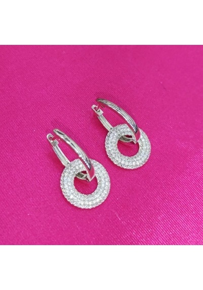 Oriental Kuyumculuk Jewellery Iç Içe Geçmiş Taşlı Halka Gümüş Küpe Gümüş