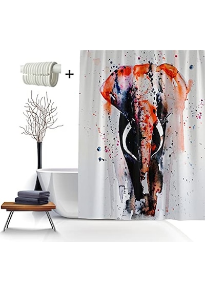 Ayrex Dijital Baskılı Banyo Perdeleri Yüksek Kaliteli Polyester Kumaş Banyo Perdesi Fil Desen Duş Perdesi Solmaz Su Diğer