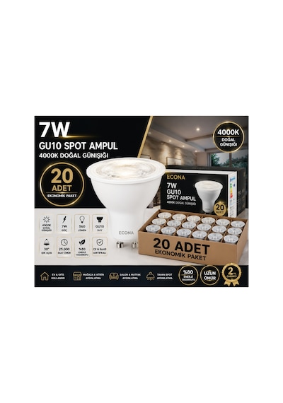 20 Adet 7w Gu10 Led Spot Ampul 4000k Doğal Günışığı 220v Enerji Tasarruflu Tavan Spot Ampul Paketi