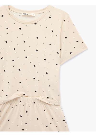 Koton Rahat Kalıp Kalp Desenli Kısa Kollu Şortlu Pijama Takımı Pembe Desenli 6slk40117mk
