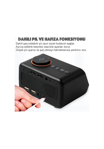 Hymark Dekoratif Led Dijital Saat Fm Radyo 2 Alarm Sıcaklık Ve Nem Göstergeli Şarjlı Pilli Saat Siyah